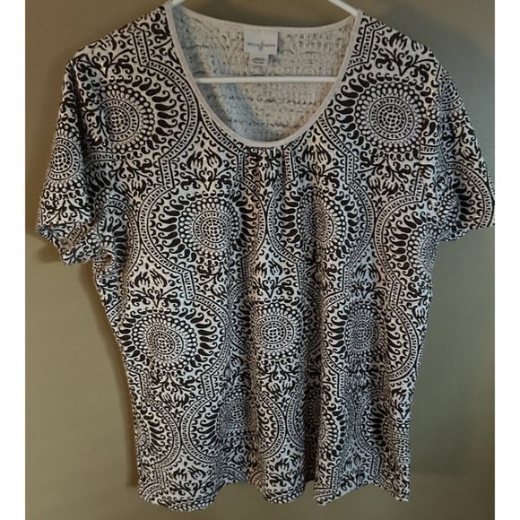 Jacqueline Smith Women’s Brown And White Short Sleeve Top Size XL Cotton Blend - Picture 1 of 10
